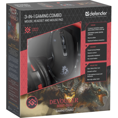 Миша Defender Warhead Devourer MHP-006, Black USB (мишка+навушники+килимок)