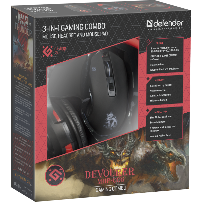 Миша Defender Warhead Devourer MHP-006, Black USB (мишка+навушники+килимок)