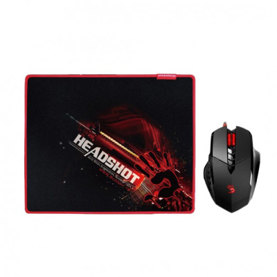 Миша A4Tech V7M71 Black, Optical, USB, 3200 cpi, Bloody, metal feet, підсвічування, + ігровий килимок Bloody B-071 (Bundle)