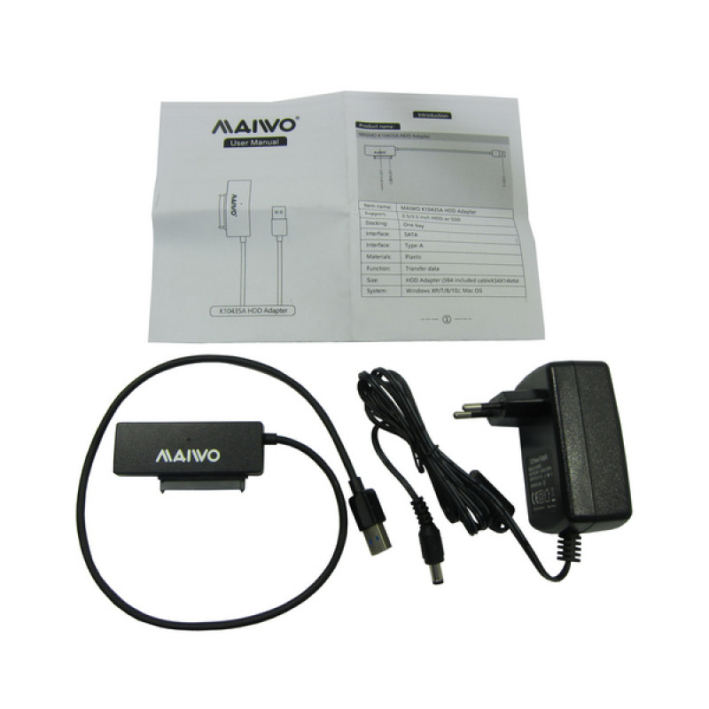 Адаптер Maiwo K104A USB 3.0 - SATA III, з блоком живлення 12В/2А (K10435A)
