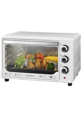 Електродуховка Liberton LEO-480 White, 2000W, 48 л, металевий корпус, індикатор роботи, таймер, 3 режими нагрівання, 250 °C, конвекція, підсвітка, в комплекті решітка і деко