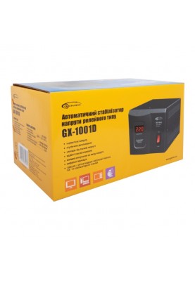 Стабілізатор Gemix GX-1001D 1000VA, 700W, входное напряжение 140-260V, вых напряжение 220В ± 6,8%, 2 розетки (Schuko), 2.5 кг, LCD дисплей