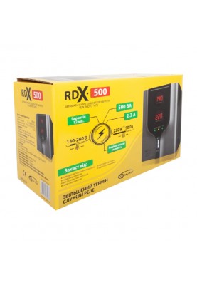 Стабілізатор Gemix RDX-500, 500 VA (350 Вт), вхід. напруга 140-260В, вих напруга 220В ± 10% 50 Гц, LCD екран