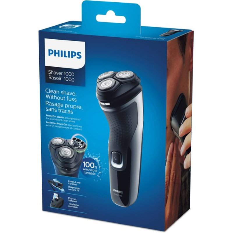 Електробритва Philips S1332/41 Black, роторна, сухе гоління, акумулятор/мережа