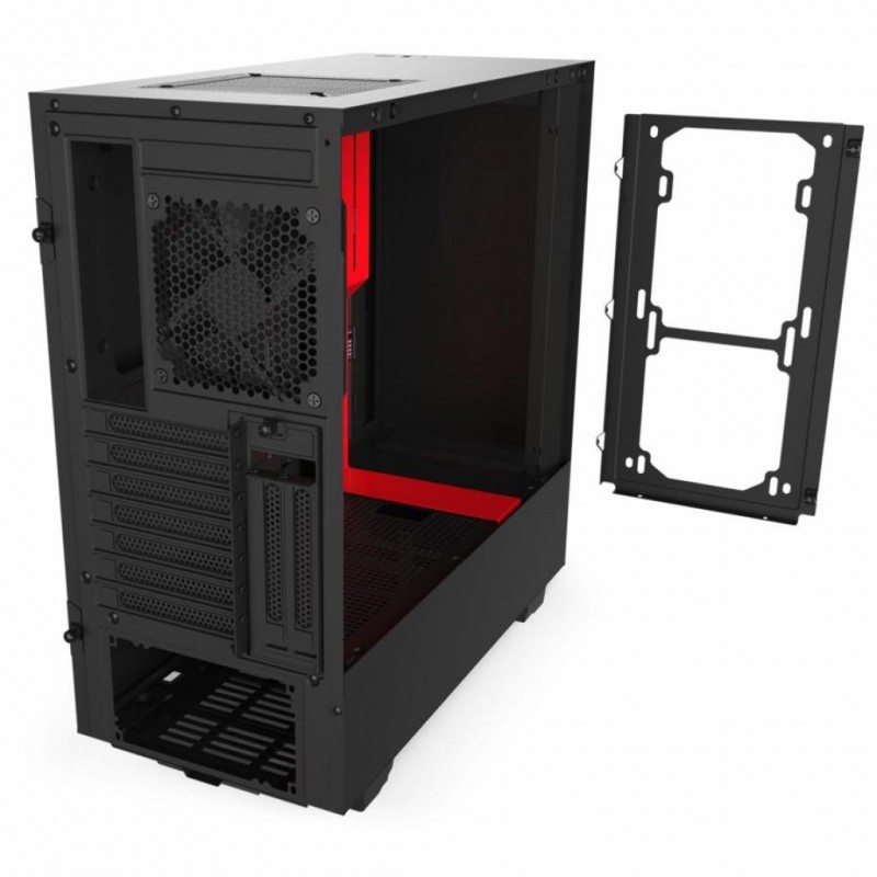 Корпус NZXT H510i Compact Mid Tower Black/Red, Chassis with Smart Device 2, без БЖ, ATX/Micro ATX/Mini ITX, 1xUSB 3.2, Type-C, 2x120 мм, 428x210x460 мм, 6.8 кг (CA-H510i-BR)