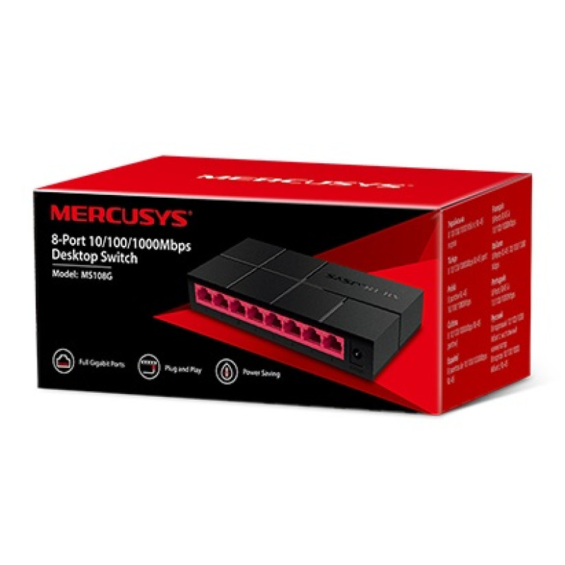 Комутатор Mercusys MS108G, 8x10/100/1000 Mb/s, пластиковий корпус, некерований