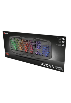 Клавіатура Trust GXT 830-RW Avonn Gaming, Black, USB, 12 мультимедийных клавиш, радужная подсветка с регулировкой яркости, 1,4 м (22511)