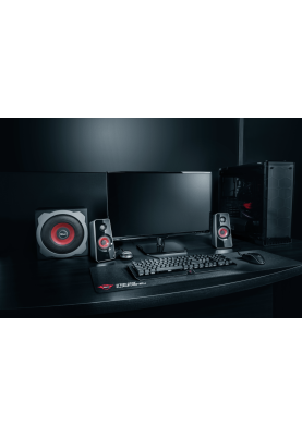 Колонки 2.1 Trust GXT 38 Tytan Ultimate Bass, Black, 60W (2x15W + 30W), проводний пульт управління гучністю з роз'ємом для наушників і можливістю лінійного підключення, регулятори гучності і низької частоти на сабвуфері (19023)