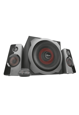 Колонки 2.1 Trust GXT 38 Tytan Ultimate Bass, Black, 60W (2x15W + 30W), проводний пульт управління гучністю з роз'ємом для наушників і можливістю лінійного підключення, регулятори гучності і низької частоти на сабвуфері (19023)