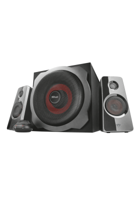 Колонки 2.1 Trust GXT 38 Tytan Ultimate Bass, Black, 60W (2x15W + 30W), проводний пульт управління гучністю з роз'ємом для наушників і можливістю лінійного підключення, регулятори гучності і низької частоти на сабвуфері (19023)