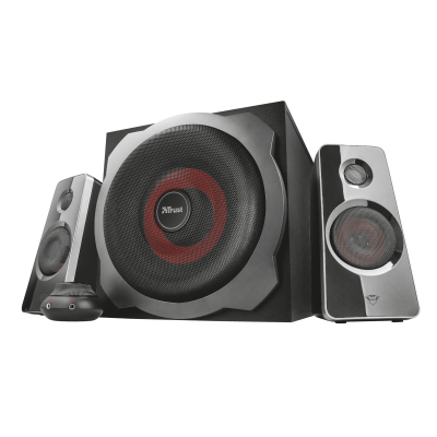 Колонки 2.1 Trust GXT 38 Tytan Ultimate Bass, Black, 60W (2x15W + 30W), проводний пульт управління гучністю з роз'ємом для наушників і можливістю лінійного підключення, регулятори гучності і низької частоти на сабвуфері (19023)