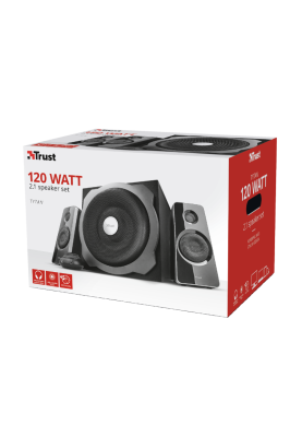 Колонки 2.1 Trust Tytan, Black, 60W (2x10W + 40W), провідний пульт керування гучністю з роз'ємом для навушників та можливістю лінійного підключення, регулятори гучності та низьких частот на сабвуфері (19019)