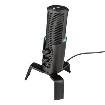 Мікрофон Trust GXT 258 Fyru USB 4-in-1 Streaming, Black, USB, потоковий, 4 діаграми спрямованості, регульоване 5-кольорове світлодіодне підсвічування, металевий корпус з внутрішнім поп-фільтром та підставкою-треногою, 1,8 м (23465)