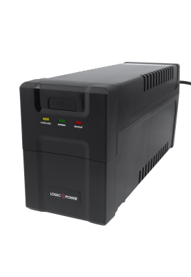 ДБЖ LogicPower 600VA-P Black, 600VA, 360W, лінійно-інтерактивний, 2 розетки (600VA-P), батарея 12В/7.5Ач x 1 шт, пластиковий корпус (10003)