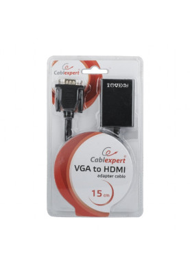 Адаптер VGA (M)-HDMI (F), Cablexpert, Black, 3.5 мм для передачі стереозвуку, USB для живлення (A-VGA-HDMI-01)