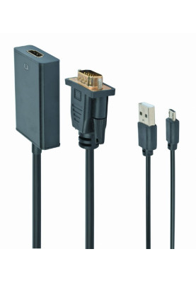 Адаптер VGA (M)-HDMI (F), Cablexpert, Black, 3.5 мм для передачі стереозвуку, USB для живлення (A-VGA-HDMI-01)