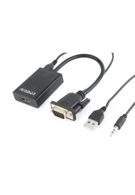 Адаптер VGA (M)-HDMI (F), Cablexpert, Black, 3.5 мм для передачі стереозвуку, USB для живлення (A-VGA-HDMI-01)