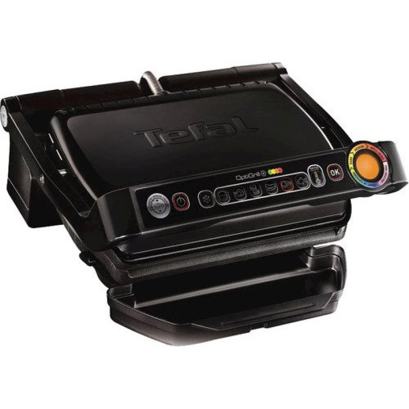 Електрогриль Tefal OptiGrill+, Black, 2000W, закритий (двосторонній), визначення ступеня прожарювання, 6 автоматичних програм, 4 рівні температури в ручному режимі, антипригарне покриття, індикатор роботи (GC712834)