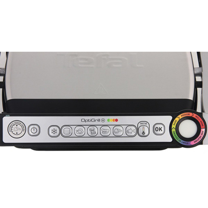 Електрогриль Tefal OptiGrill+ Initial, Silver, 2000W, закритий (двосторонній), 5 рівнів прожарювання, 6 автоматичних програм, антипригарне покриття, індикатор роботи (GC712D34)