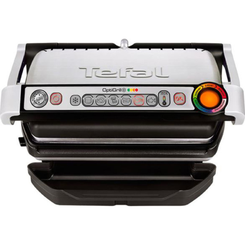 Електрогриль Tefal OptiGrill+ Initial, Silver, 2000W, закритий (двосторонній), 5 рівнів прожарювання, 6 автоматичних програм, антипригарне покриття, індикатор роботи (GC712D34)