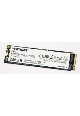 Твердотільний накопичувач M.2 256Gb, Patriot P300, PCI-E 3.0 x4, 3D TLC, 1700/1100 MB/s (P300P256GM28)