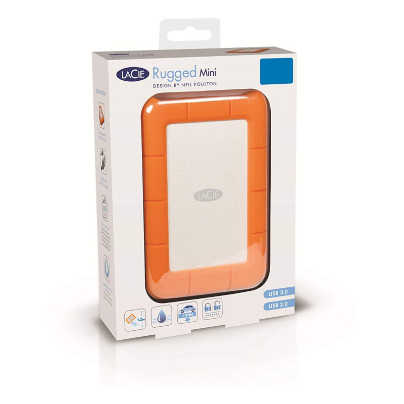 Зовнішній жорсткий диск 2Tb LaCie Rugged Mini, Orange/Silver, 2.5", USB 3.0 (LAC9000298)