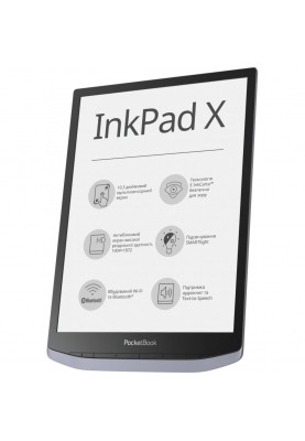 Електронна книга 10.3" PocketBook InkPad X, Metallic Grey, E Ink Carta Mobius, сенсорна, 1872x1404, підсвічування SMARTlight, Wi-Fi, Bluetooth, 32Gb, 1Gb, 2000 mAh, USB Type-C, 300 г (PB1040-J-CIS)