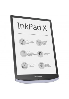 Електронна книга 10.3" PocketBook InkPad X, Metallic Grey, E Ink Carta Mobius, сенсорна, 1872x1404, підсвічування SMARTlight, Wi-Fi, Bluetooth, 32Gb, 1Gb, 2000 mAh, USB Type-C, 300 г (PB1040-J-CIS)