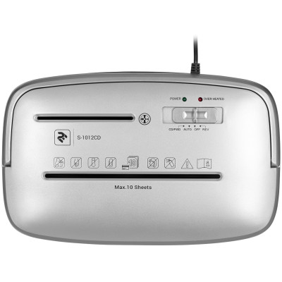 Знищувач паперу 2E S-1012CD, Black/Silver, знищення кредитних карток/дисків, тип різання-перехресний, 21 л, рівень безпеки-4, подрібнення-4х35 мм, реверс, 72 дБ (2E-S-1012CD)