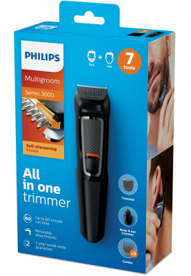 Машинка для стрижки Philips MG3720/15, Black, грумінг-набір 9в1, для волосся/бороди/вух/носа, 6 насадок, 9 установок довжини, акумулятор (MG3720/15)
