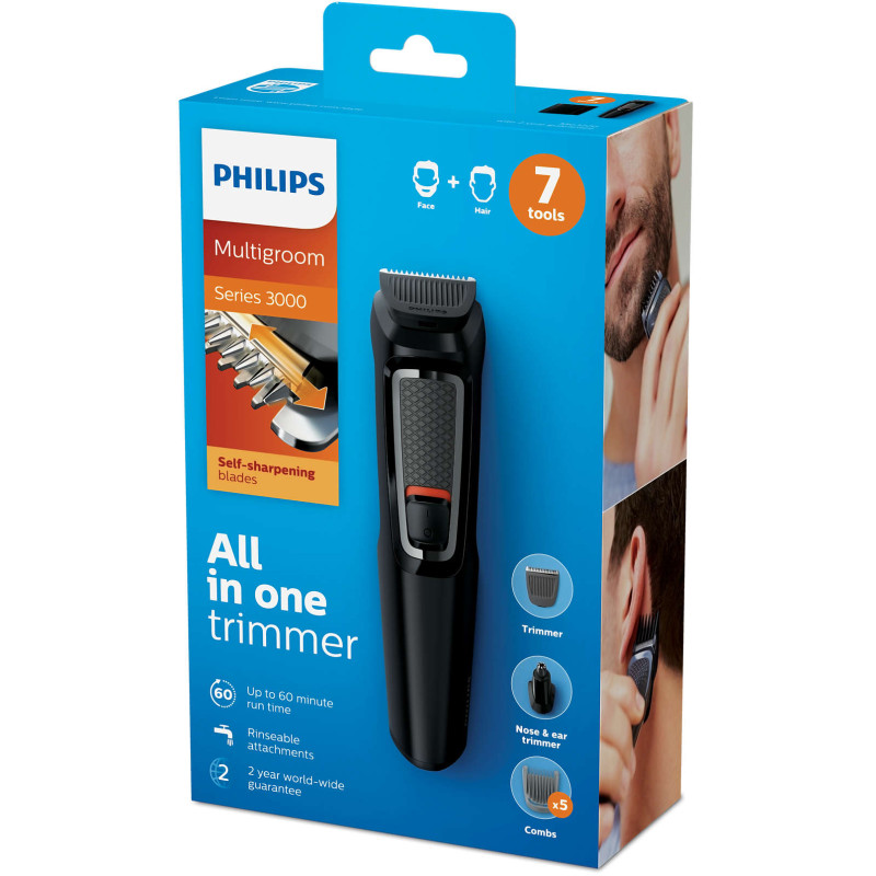 Машинка для стрижки Philips MG3720/15, Black, грумінг-набір 9в1, для волосся/бороди/вух/носа, 6 насадок, 9 установок довжини, акумулятор (MG3720/15)