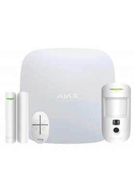 Комплект охоронної системи Ajax StarterKit Cam, White, GSM/Ethernet, централь Hub 2, бездротовий датчик руху, бездротовий датчик відкриття дверей, брелок управління