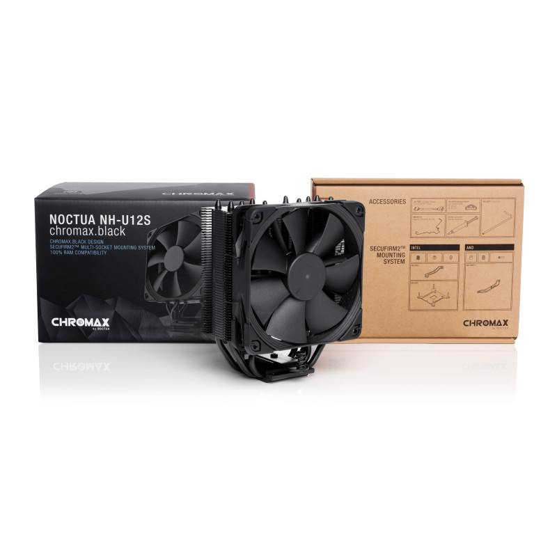 Кулер для процесора Noctua NH-U12S chromax.black, алюміній/мідь, 1x120 мм, для Intel LGA1851, 1700, 1200, 1150, 1151, 1155, 1156, AMD AMx/FMx, до 130 Вт