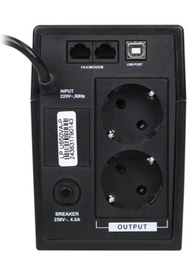 Джерело безперебійного живлення LogicPower U650VA-P Black, 390 Вт, 2 розетки, AVR, 12В/7.5Аг x 1 шт, чорний пластиковий корпус (2436)