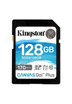 Карта пам'яті SDXC, 128Gb, Сlass10 UHS-I U3 V30, Kingston Canvas Go! Plus, 170 / 90 MBs (SDG3/128GB)