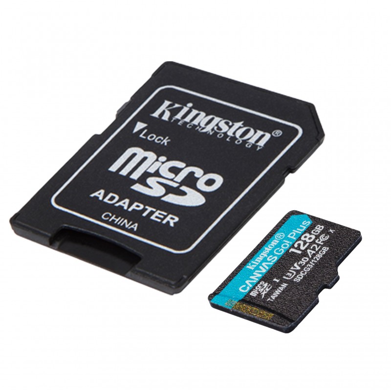 Карта пам'яті microSDXC, 128Gb, Class 10 UHS-I U3 V30 A2, Kingston Canvas Go! Plus, SD адаптер, 170/90 MB/s (SDCG3/128GB)