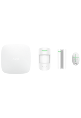 Комплект охоронної системи Ajax StarterKit, White, GSM/Ethernet, хаб, бездротовий датчик руху, бездротової датчика відкриття дверей, брелок з тривожною кнопкою