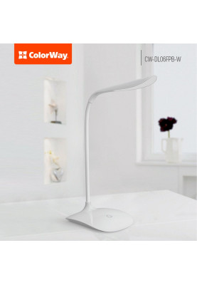 Лампа настільна ColorWay Portable & Flexible, White, із вбудованим акумулятором, сенсорне керування, 14 LED SMD, 115 лм, 500 mAh (CW-DL06FPB-W)