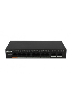 Комутатор Dahua DH-PFS3010-8ET-96, Black, 8-портовий, POE, 8x10/100 Base-T PoE, Hi-PoE 60 Вт, металевий корпус