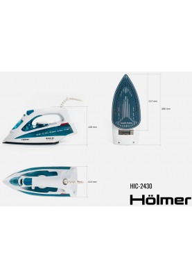 Праска Holmer HIC-2430, Blue/White, 2400W, паровий удар 120 г/хв, постійна подача пари 30 г/хв, вертикальне відпарювання, очищення від накипу