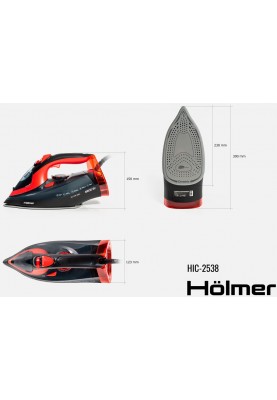Праска Holmer HIC-2538, Black/Red, 2500W, кераміка, паровий удар 130 г/хв, постійна подача пари 30 г/хв, вертикальне відпарювання, очищення від накипу (HIC-2538)