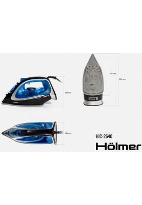 Праска Holmer HIC-2640, Blue/Black, 2600W, кераміка, паровий удар 140 г/хв, постійна подача пари 40 г/хв, вертикальне відпарювання, очищення від накипу