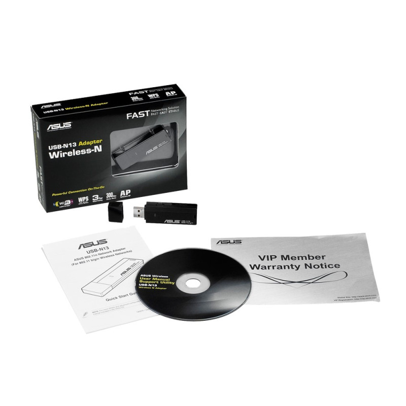 Мережевий адаптер Asus USB-N13, USB 2.0, Wi-Fi 802.11b/g/n, 2.4GHz, до 300 Mb/s