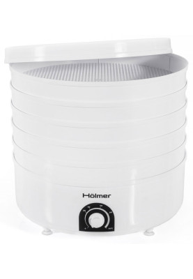 Сушарка овочів та фруктів Holmer HFD-52W White, 520W, керування механічне, 5 лотків, висота сушильного піддону 4см, діаметр 38.5см