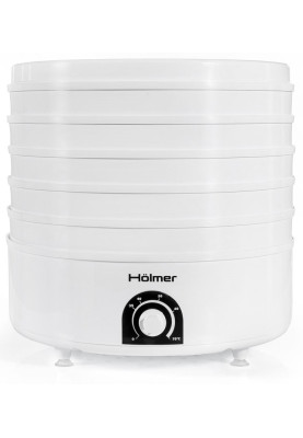 Сушарка овочів та фруктів Holmer HFD-52W White, 520W, керування механічне, 5 лотків, висота сушильного піддону 4см, діаметр 38.5см