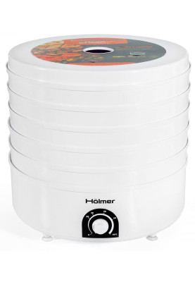Сушарка овочів та фруктів Holmer HFD-52W White, 520W, керування механічне, 5 лотків, висота сушильного піддону 4см, діаметр 38.5см
