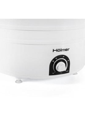 Сушарка овочів та фруктів Holmer HFD-52W White, 520W, керування механічне, 5 лотків, висота сушильного піддону 4см, діаметр 38.5см