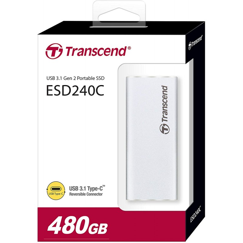Зовнішній накопичувач SSD, 480Gb, Transcend ESD240C, Silver, USB 3.1, 3D TLC, 520/460 MB/s (TS480GESD240C)