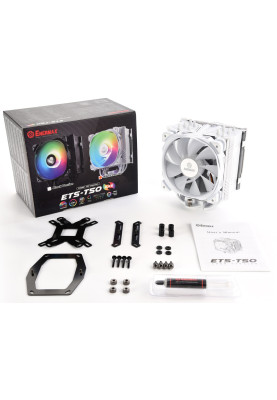 Кулер для процесора Enermax ETS-T50 AXE ARGB (White Edition), алюміній та мідні теплові трубки, 1x120 мм RGB, для Intel 2066/2011-3/2011/1366/1156/1155/1150, AMD FM2+/FM2 /AM3/AM2+/AM2 (ETS-T50A-W-ARGB)