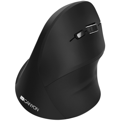 Миша бездротова Canyon CNS-CMSW16B, Black, USB, оптична (датчик Pixart 3212), вертикальна, 800-1600 dpi, 6 кнопок, гумове покриття, 1xAA